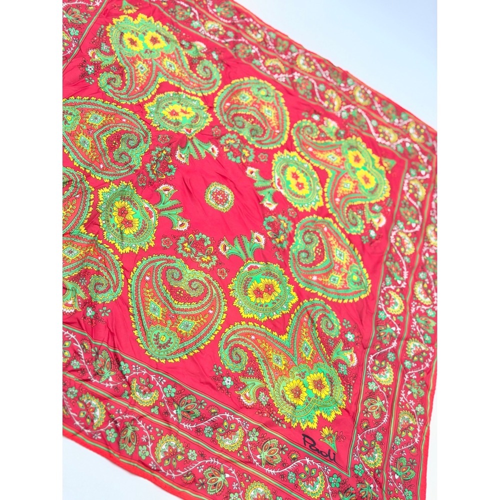 Vintage Paoli Red Paisley Floral Acetate Square Scarf Made in Japan 26x26